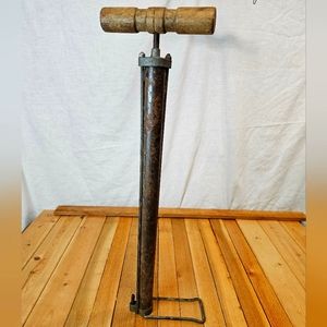 GOLDEN ROD ANTIQUE METAL WOOD BICYCLE PUMP - INCOMPLETE - NO HOSE - USE AS DECOR